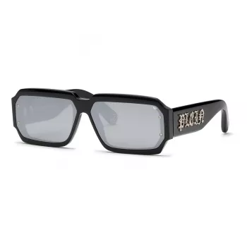 PHILIPP PLEIN SPP150-670700 Vīriešu saulesbrilles, melns acetāta rāmis, tumši pelēkas lēcas, 67/11/145 mm