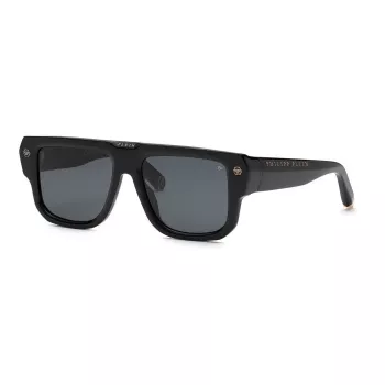 Philipp Plein SPP179-550Z29 Vīriešu saulesbrilles, melns acetāta rāmis, pelēkas polikarbonāta lēcas 55/18/145 mm