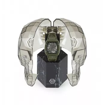 Philipp Plein The $kull vīriešu pulkstenis PWVBA0223 44mm nerūsējošais tērauds kvarcs melns ciparnīca silikona siksniņa
