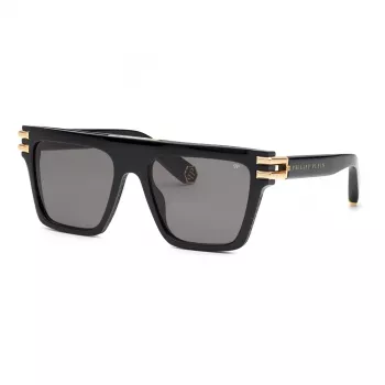 PHILIPP PLEIN Unisex Saulesbrilles SPP108M560700 - Melns Rāmis, Pelēkas Lēcas, 56mm