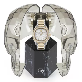 Philipp Plein sieviešu PWTAA0523 automātiskais skeleta pulkstenis 38mm rozā zelta tonī, nerūsējošais tērauds un melns silikons
