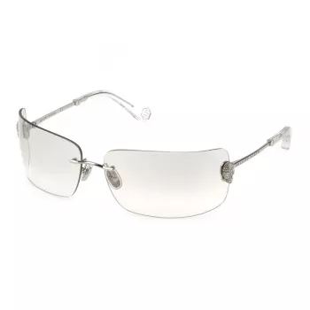 Philipp Plein Sieviešu saulesbrilles SPP027V95579X - Oversized melns rāmis, pelēkas lēcas, UV400 aizsardzība