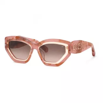 Philipp Plein sieviešu saulesbrilles SPP099M5506Z8 - Melns acetāta rāmis, pelēkas lēcas, 55/18/140 mm