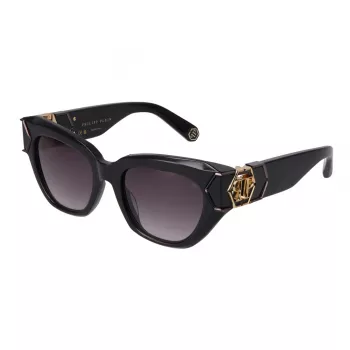Philipp Plein sieviešu saulesbrilles SPP140M510700 – melns rāmis, pelēkas lēcas, 51 mm