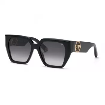 Philipp Plein sieviešu saulesbrilles SPP160-570700, melns acetāta rāmis, pelēkas lēcas, 57 mm
