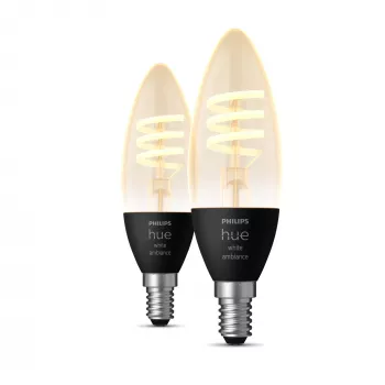 Philips Hue E14 White Ambiance 4,6W LED Filament Candle Bulb 2-Pack