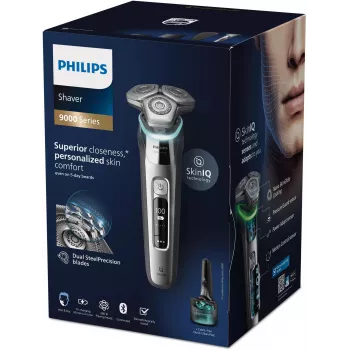 Philips S9975/55 SkinIQ mitrā un sausā elektriskais skuveklis – 360-D lieces galviņas, 60 min darbības laiks, hromēts