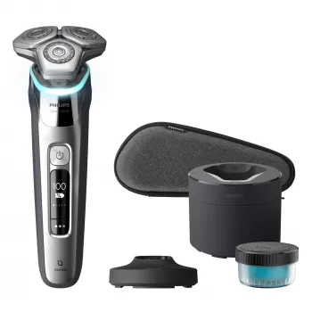 Philips S9975/55 SkinIQ mitrā un sausā elektriskais skuveklis – 360-D lieces galviņas, 60 min darbības laiks, hromēts