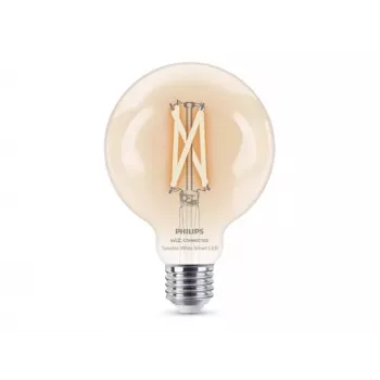 Philips Smart Wi-Fi G95 E27 viedā LED spuldze, regulējama baltā gaisma 2700-6500K, 60W ekvivalents, caurspīdīga