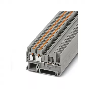 Phoenix Contact PT 2,5-TWIN/1P caurspraudņa spaiļu bloks, pelēks, 24A, 500V, DIN sliedei, 26-12 AWG, 3 savienojumi
