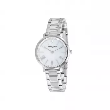 Pierre Cardin sieviešu rokas pulkstenis CBC.5002 32mm nerūsējošā tērauda korpuss balts ciparnīca melna ādas siksniņa