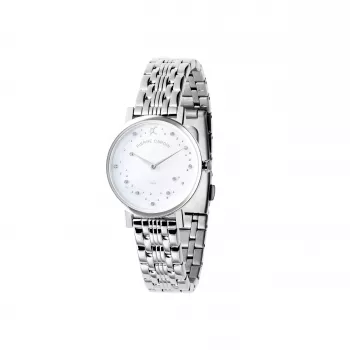 Pierre Cardin sieviešu pulkstenis CCM.0550 32mm nerūsējošā tērauda korpuss, sudraba ciparnīca, melna ādas siksniņa