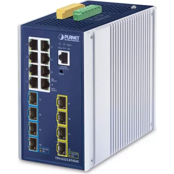PLANET TSN-6325-8T4S4X industriālais L3 pārvaldāmais TSN komutators ar 8x GbE RJ45, 4x 1G/2.5G SFP, 4x 10G SFP+