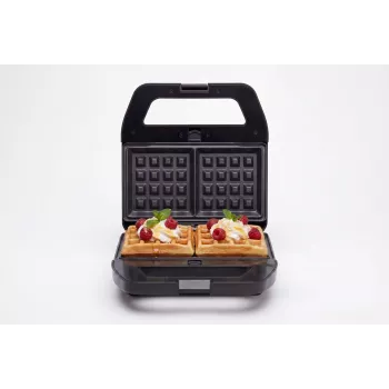 PMS 4-in-1 MELTO sviestmaižu gatavotājs ar maināmām plāksnēm: sviestmaizei, vafeļu, grilam, cepumiem/riekstiem, 800 W, melns/sudrabs