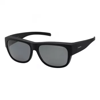 Polaroid Ancillaries PLD9003SDL5 Unisex taisnstūra saulesbrilles - matēts melns rāmis, pelēkas polarizētas lēcas