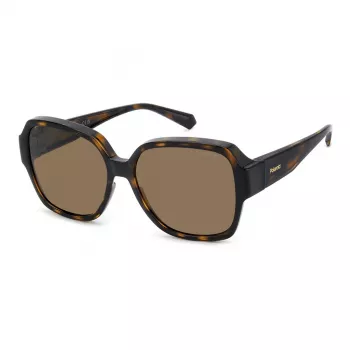 Polaroid Ancillaries PLD9021S086 Unisex saulesbrilles - Havana bruņurupuča rāmis, brūnas polarizētas lēcas