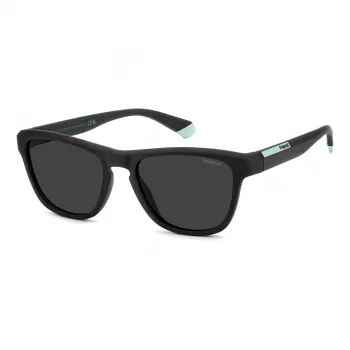 POLAROID PLD2168S003 Vīriešu taisnstūra saulesbrilles - Matēts melns rāmis, pelēkas polarizētas lēcas, 54mm
