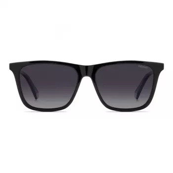 POLAROID PLD4190S807 Vīriešu taisnstūra saulesbrilles - Melns rāmis, pelēkas polarizētas lēcas 56mm