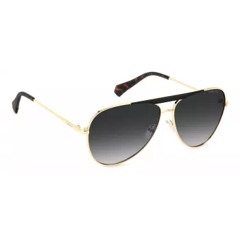 Polaroid PLD6200SXRHLG Unisex Taisnstūra saulesbrilles - Melns rāmis, pelēkas polarizētas lēcas 61mm