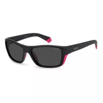 POLAROID SPORT MAN Saulesbrilles PLD7046S3MR Taisnstūra Sporta Aptverošs Melns Rāmis Pelēkas Polarizētas Lēcas 57-17-135 mm