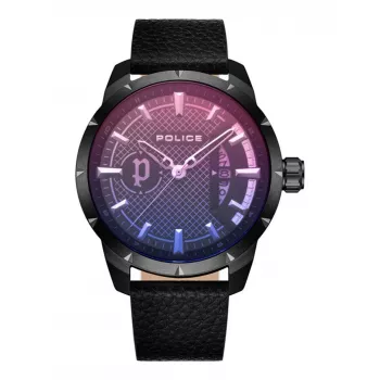 Police vīriešu pulkstenis Blaze Quartz Analog PEWJB2226901 45mm melns nerūsējošais tērauds un āda