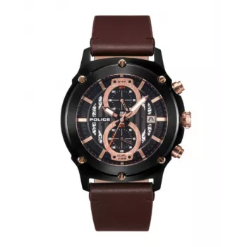 Police vīriešu hronogrāfa pulkstenis R1451324001 - 46mm nerūsējošā tērauda korpuss, zils ciparnīca, brūna ādas siksna