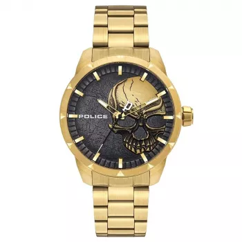 POLICE vīriešu PL15715JSG78M kvarca pulkstenis 46mm, nerūsējošais tērauds, zelta tonis, brūns ciparnīca