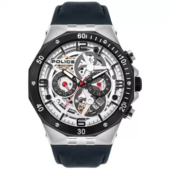 POLICE vīriešu PL16065JSTB04 Raho analogs kvarca pulkstenis 46mm zils ciparnīca brūna ādas siksniņa