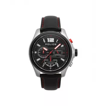 Police vīriešu kvarca analogais pulkstenis R1471294003 - 46mm nerūsējošā tērauda korpuss, melns ciparnīca, ādas siksniņa
