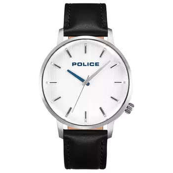 Police vīriešu kvarca analogais rokas pulkstenis PL.15923JS-04 42mm nerūsējošā tērauda korpuss zils ciparnīca brūna ādas siksniņa
