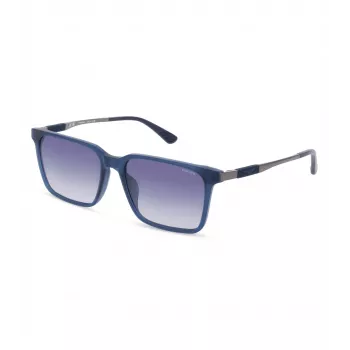 POLICE vīriešu saulesbrilles SPLP31-5603LM – kvadrātveida acetāta rāmis, pelēkas polikarbonāta lēcas, UV400 aizsardzība, 56/17/145 mm
