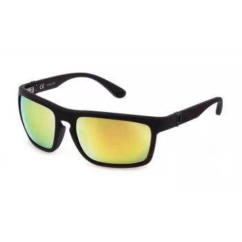 POLICE vīriešu saulesbrilles SPLF63-63U28G Havana taisnstūra acetāta rāmis, pelēki zaļas lēcas 63/18/130 mm