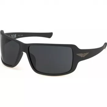 POLICE vīriešu saulesbrilles SPLN37M650I41 Pilot taisnstūra metāla rāmis Gunmetal pelēka lēca 65mm