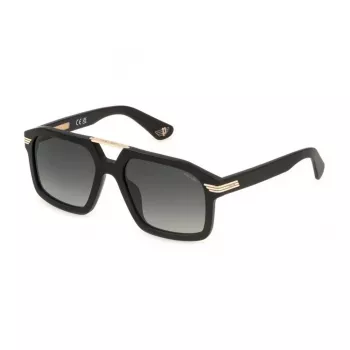 Police vīriešu saulesbrilles SPLP28M560703 - Melns acetāta rāmis, pelēkas polikarbonāta lēcas, UV400 aizsardzība, 56 mm lēcu platums