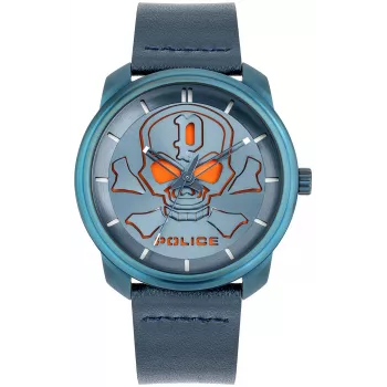POLICE vīriešu pulkstenis PL15714JSBL03 Raho zils ciparnīca ādas siksniņa 44mm