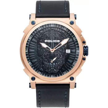 POLICE vīriešu pulkstenis PL15728JSR.03 Raho Blue Dial Leather Strap 53mm
