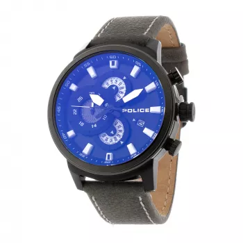 POLICE vīriešu pulkstenis R1451281001 Adder kolekcija 46mm nerūsējošā tērauda korpuss, melna ādas siksniņa, analogais kvarcs