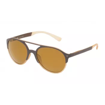 POLICE SPL163557ESG Unisex Rectangular Sunglasses Havana Acetate Frame Green Polycarbonate Lens 55/19/140 mm UV400