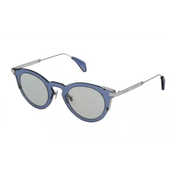 POLICE SPL624460579 Sieviešu saulesbrilles - Spīdīgs melns acetāta rāmis, pelēkas polikarbonāta lēcas, UV400 aizsardzība, 46 mm lēcu platums
