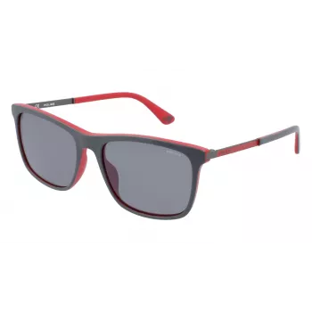POLICE SPLA56561BUX Vīriešu taisnstūra saulesbrilles - Melns acetāta rāmis, pelēkas polikarbonāta lēcas 56/17/145 mm UV400