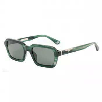 POLICE SPLL14-5309N6 Vīriešu saulesbrilles - Melns acetāta rāmis, Pelēkas polikarbonāta lēcas, UV400 aizsardzība, 53mm