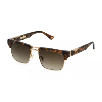 POLICE SPLP25-550AER Vīriešu saulesbrilles - Melns acetāta rāmis, taisnstūra forma, pelēkas polikarbonāta lēcas - 55/17/145 mm