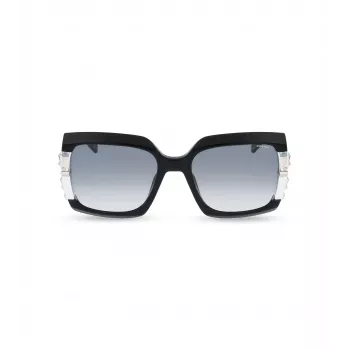 POLICE Sieviešu Saulesbrilles SPLG23M570700 Ģeometrisks Melns Acetāta Rāmis Pelēkas Polikarbonāta Lēcas 57mm