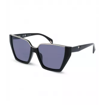 POLICE Women's Sunglasses SPLL33-570700 - Rectangular Acetate Frame, Grey Polycarbonate Lenses, UV400 Protection, 57mm Lens Width