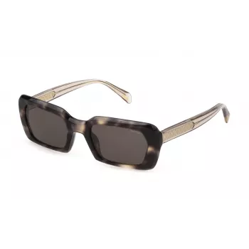 POLICE Women SPLG21-5307UX Saulesbrilles - Melns Acetāta Rāmis, Pelēkas Polikarbonāta Lēcas, UV400 Aizsardzība, 53/22/140 mm
