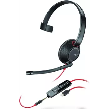 Poly Blackwire C5210 USB-C - 5200 Series - Vadu vienas auss austiņas ar trokšņu slāpējošu mikrofona kātu, trokšņu slāpēšana, iebūvētas vadības pogas, melna