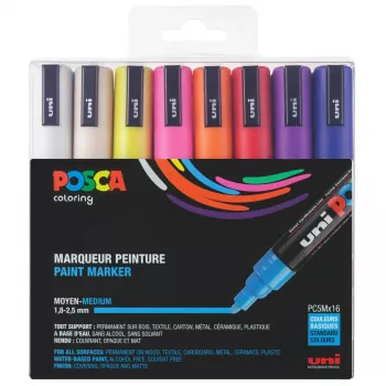 POSCA PC-5M marķieru komplekts ar lodveida uzgali, dažādas krāsas, 16 gabali