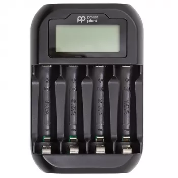 POWER PLANT PP-UN4 4 nodalījumu LCD bateriju lādētājs AA/AAA NiMH NiCd uzlādējamām baterijām