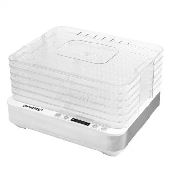 PRIME3 SFD51 pārtikas žāvētājs, caurspīdīgs un balts, 420 W, 5 paplātes, digitālais taimeris