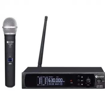 Prodipe M850 DSP SOLO UHF F5 bezvadu vokālā sistēma ar dinamisku kardioīdu mikrofonu, True Diversity uztvērēju, 100 kanāliem, iebūvētu DSP, 100m darbības rādiusu